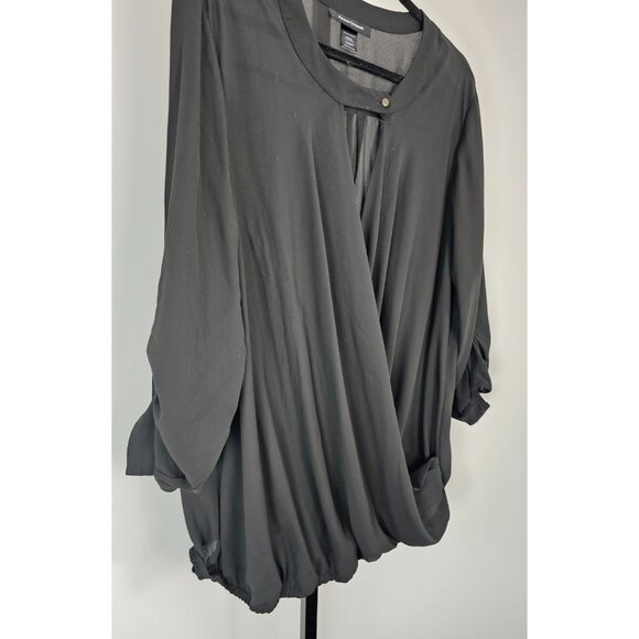Ashley Stewart Sheer Faux Wrap Top - Black - SZ 18/20W - Picture 2 of 12